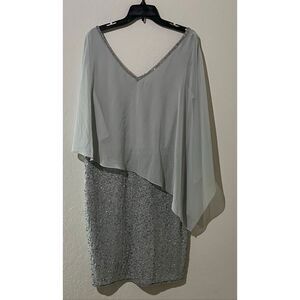 J Kara Womens Caplet V-Neck Short Cocktail Beaded Dress -16W